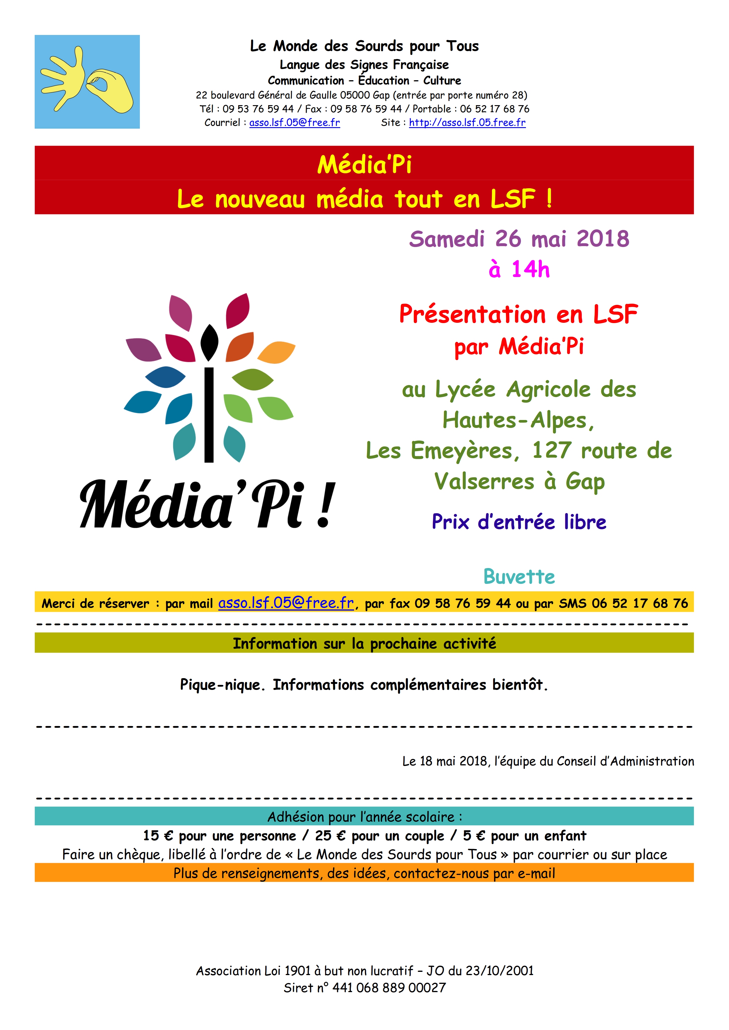 Conférence Média'Pi le 26 mai 2018