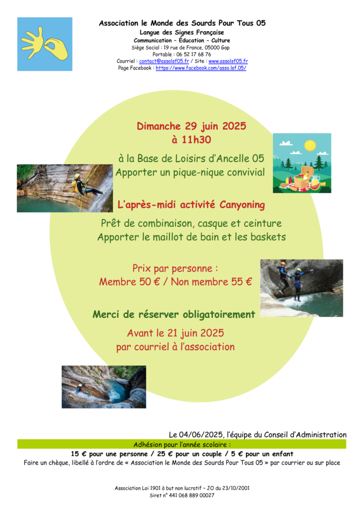 Sortie pique-nique et canyoning